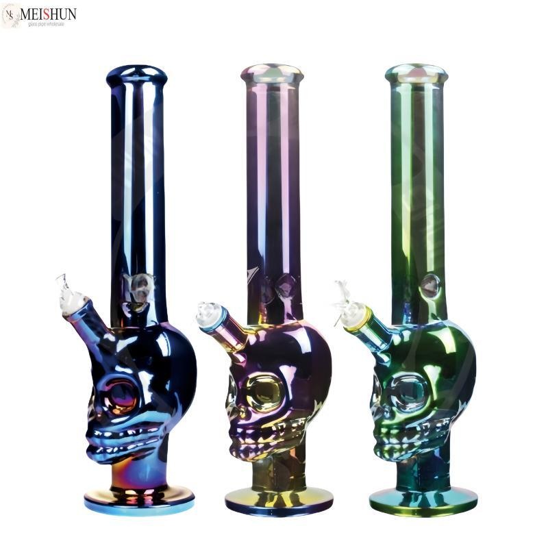 Wholesale 15 Inches Skull Electroplated Strajght Tube Bong