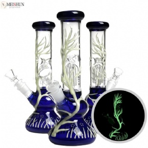 10 Inches Night Luminous Tree Round Base Glass Bong