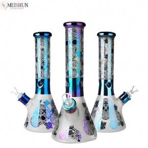 Skull Decal Sandblast Electroplated Glass Beaker Bong